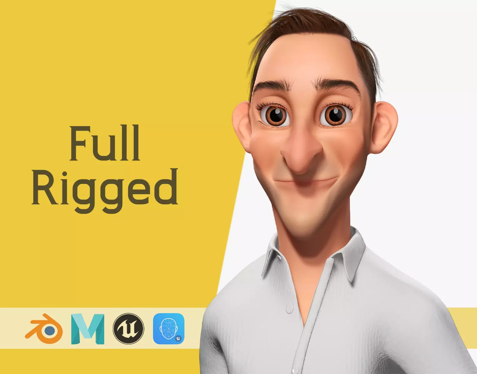 Quirky and Cheerful Rigged Toon 3D Smiling Man Low-poly 3D model_0