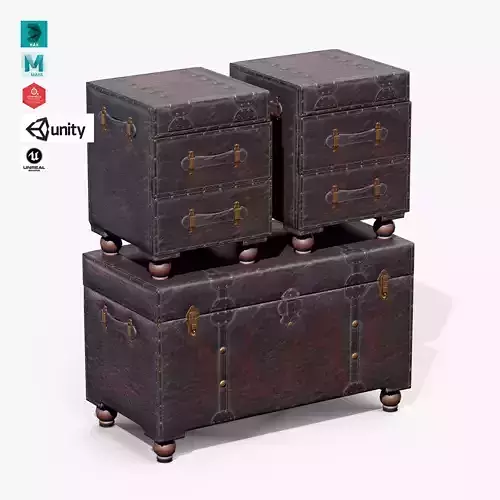 Leather Storage Trunk Set Low-poly 3D model