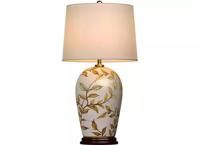Handmade Leaves Brown Chinese Gold Nightstand Table Lamp