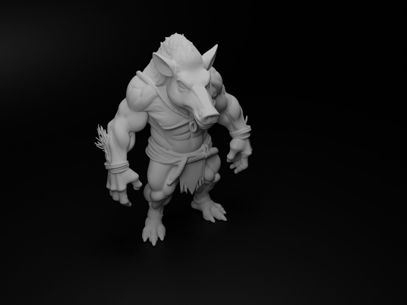wild boar hybrid figure 3D print model_2