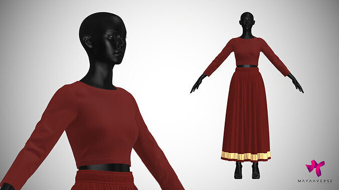 Long Skirt With Full Sleeve Blouse 3D model