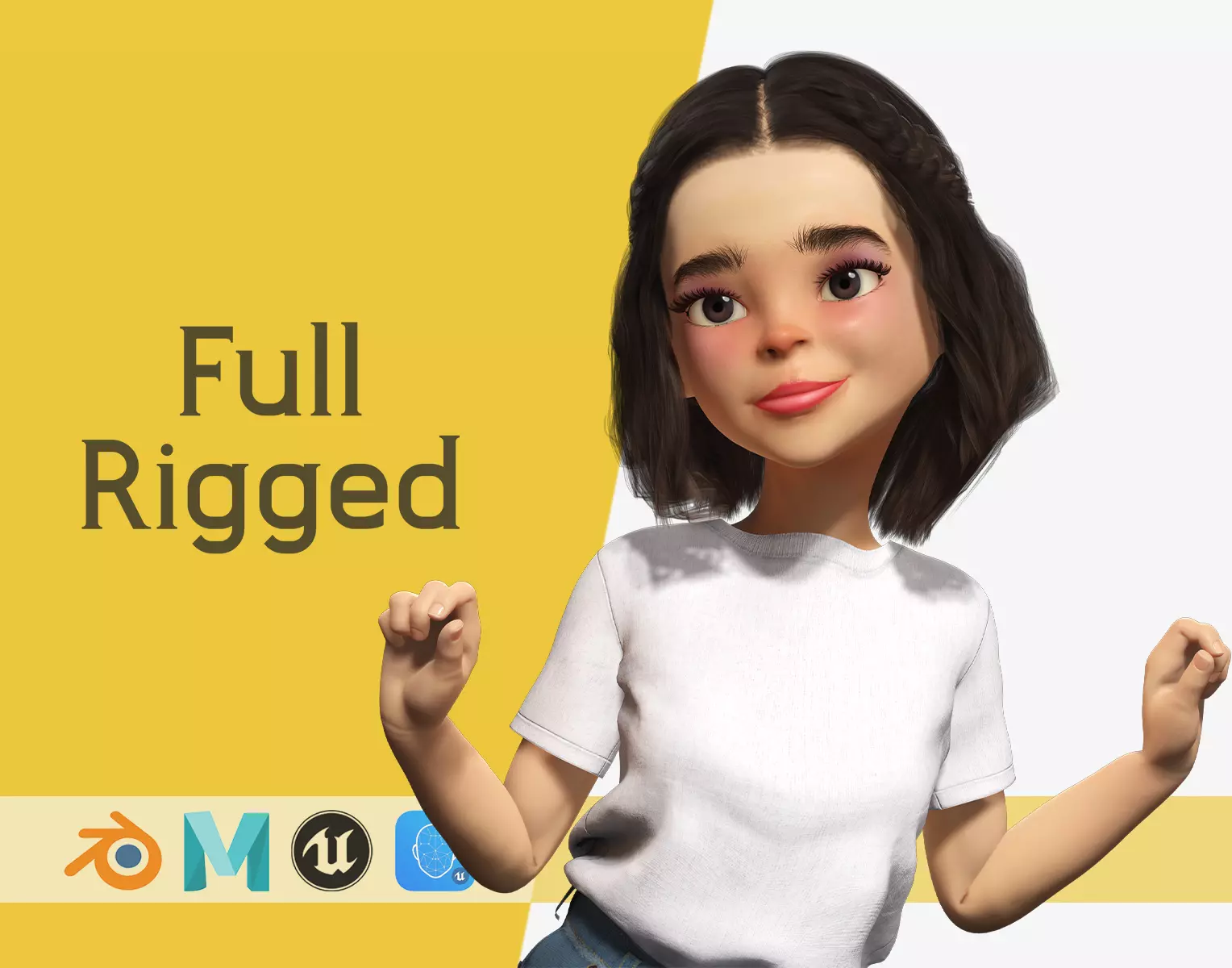 Cute and Playful Character Rigged Stylized 3D Young  Low-poly 3D model_0