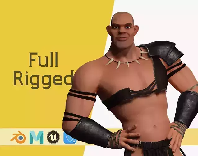 Stylized 3D Barbarian Warrior Tribal Strong  Fighter Rigged Low-poly 3D model