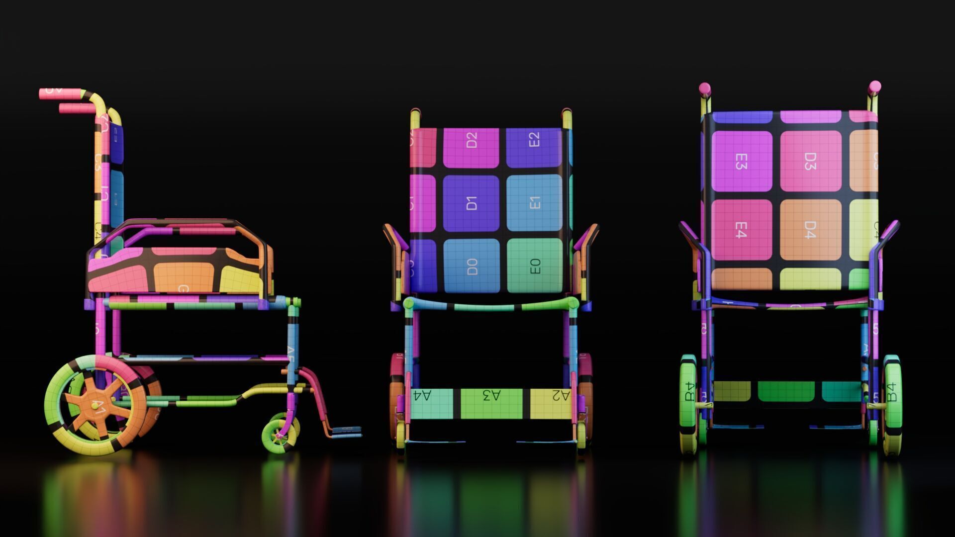 Wheelchair Low-poly 3D model_7