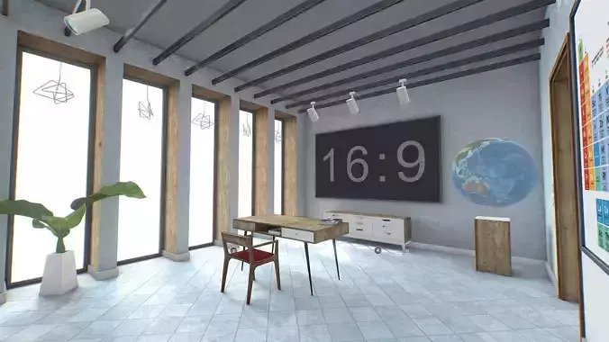 G0023 VR Virtual Reality Classroom Low-poly 3D model