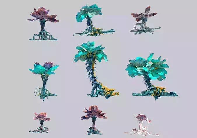 Alien Plants Pack Animated Low-poly 3D model