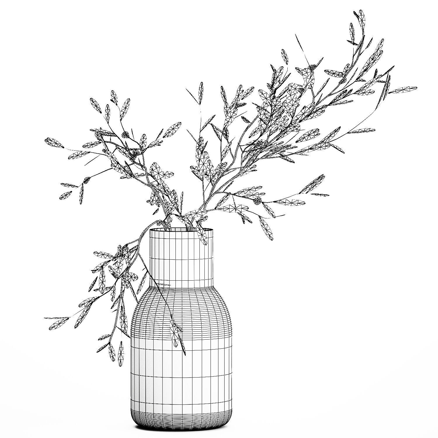 Small Minimalistic Bouquet Vase Olive Branches 518 3D model_12