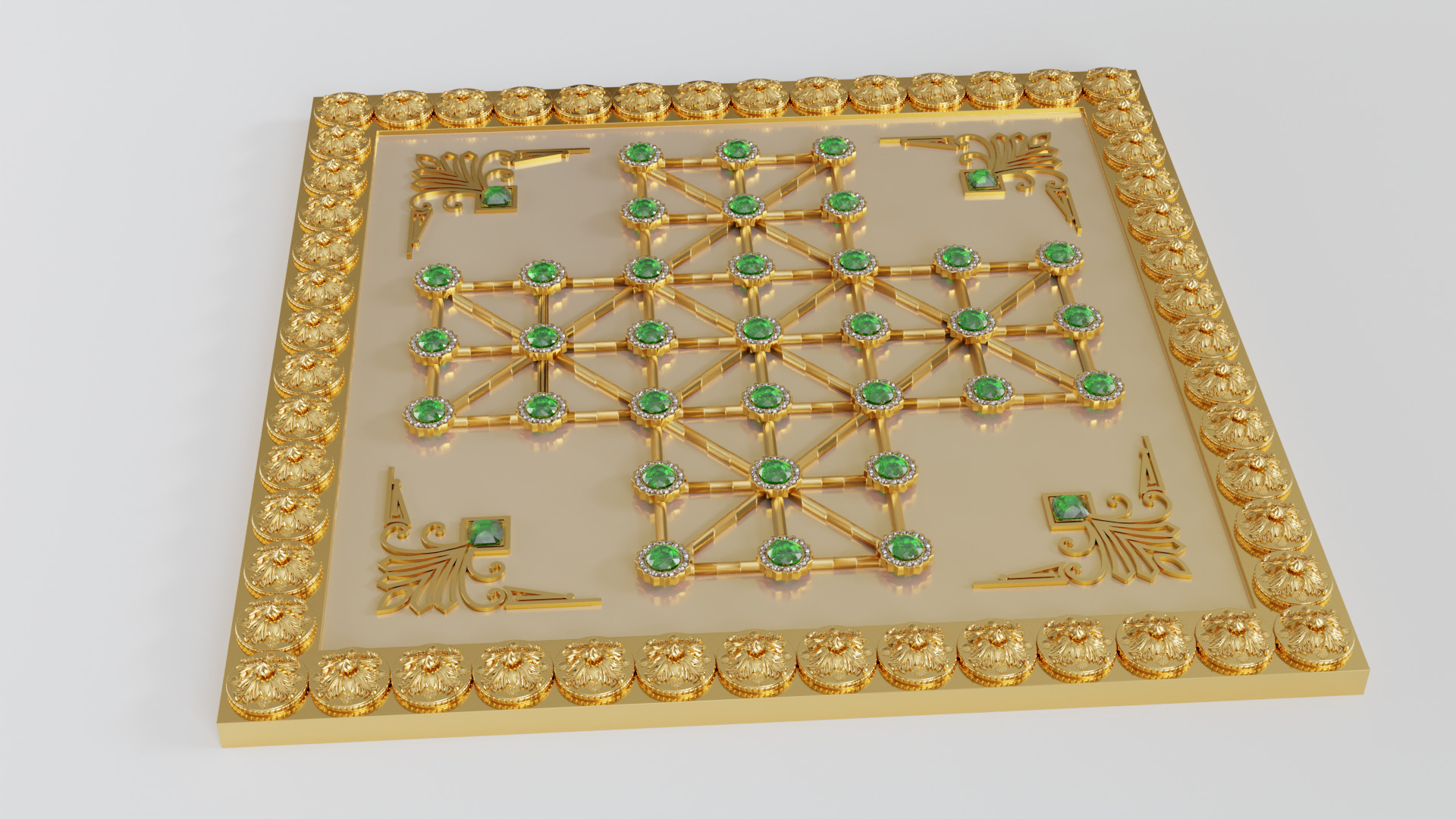 Golden Asalto Game Board with Gems Design 3D model_4