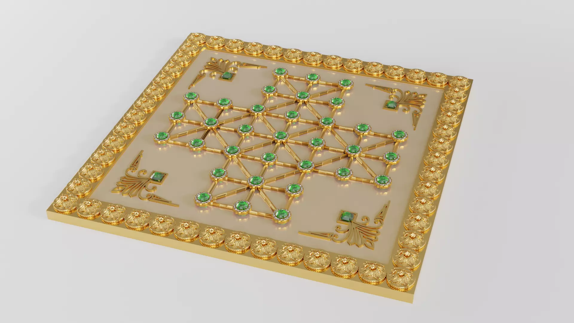 Golden Asalto Game Board with Gems Design 3D model_0