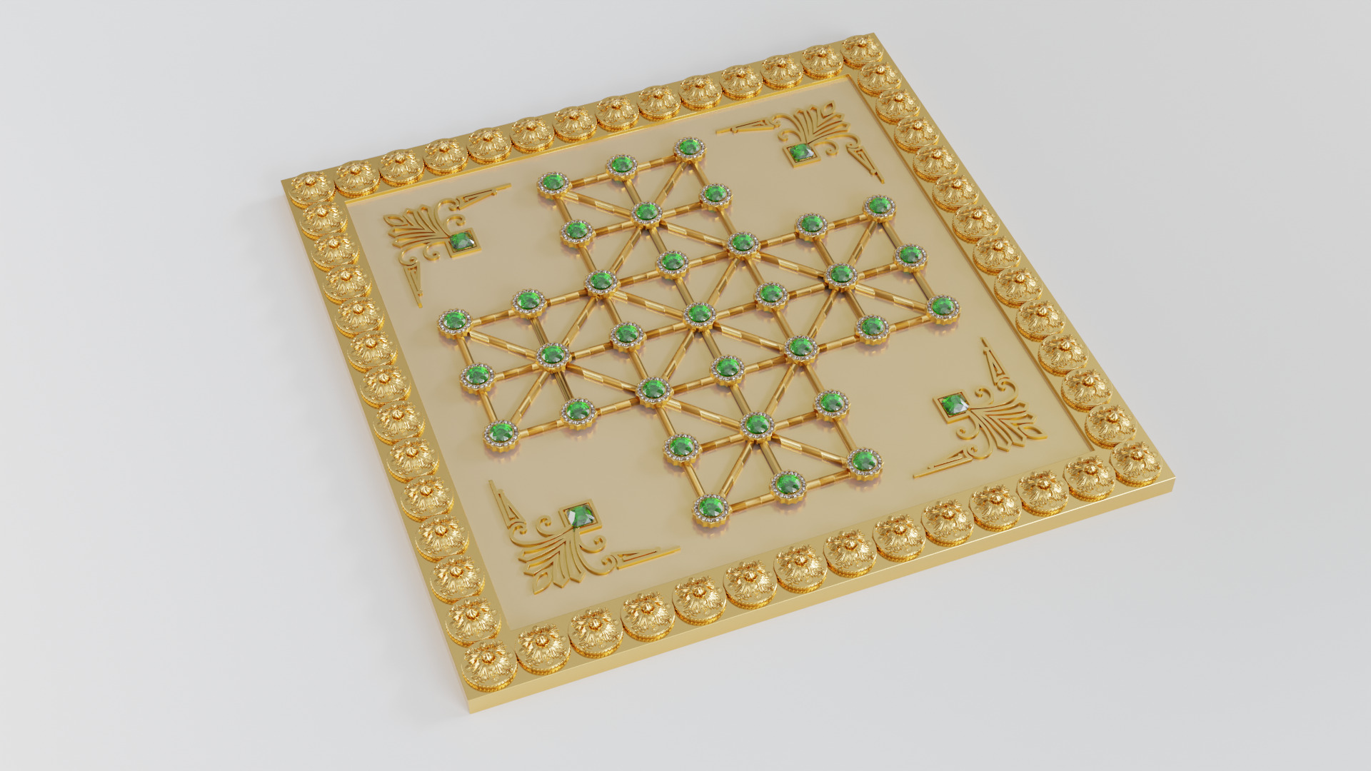Golden Asalto Game Board with Gems Design 3D model_3