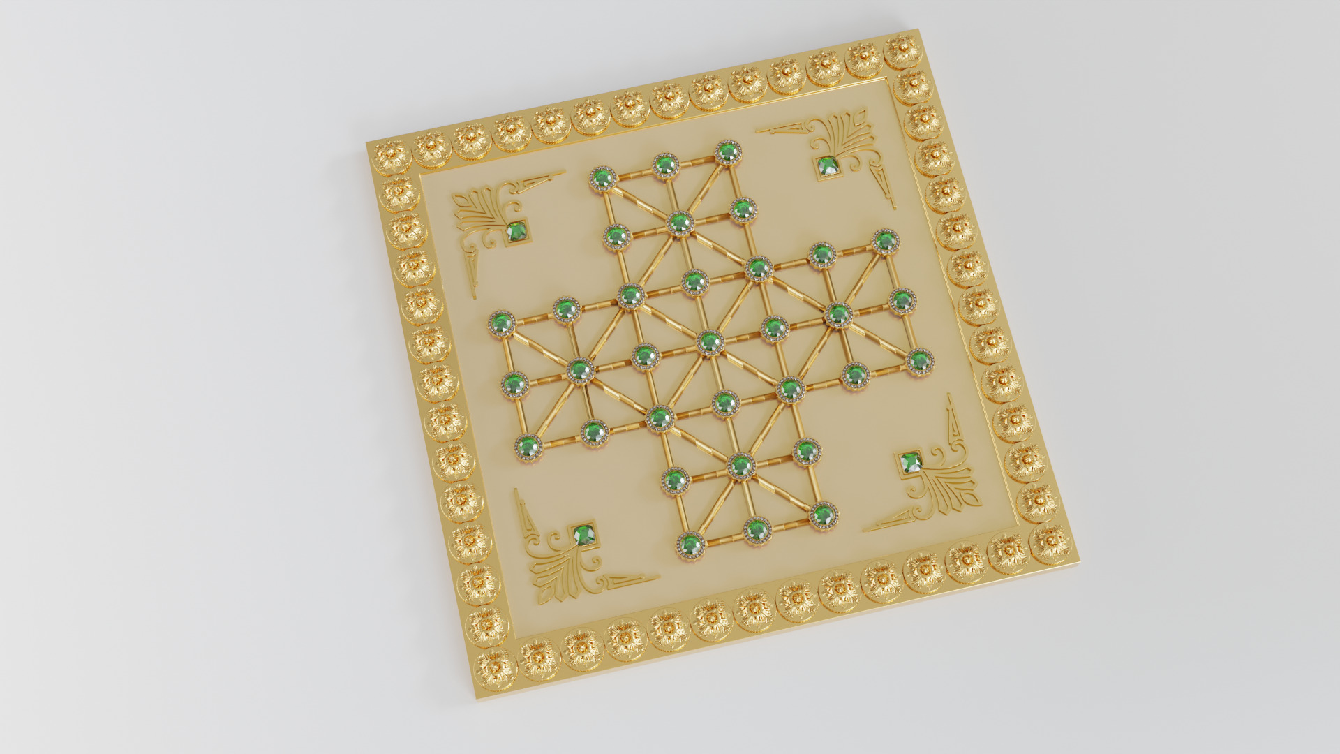 Golden Asalto Game Board with Gems Design 3D model_6