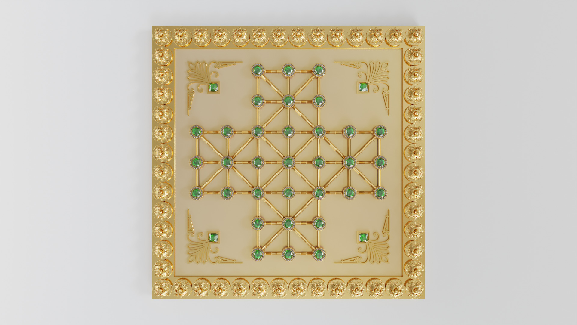 Golden Asalto Game Board with Gems Design 3D model_2