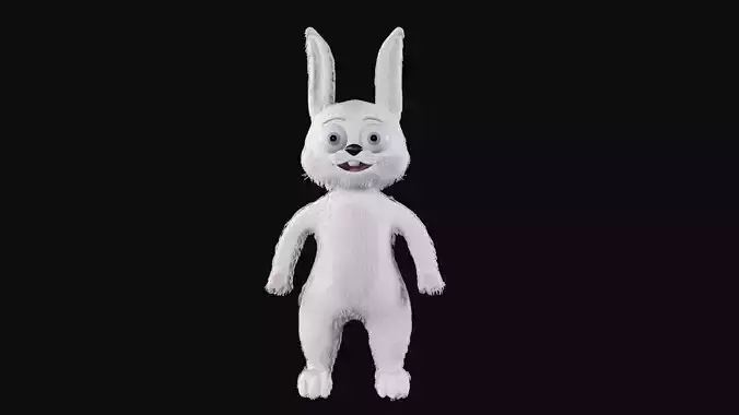 Low Poly Cartoon 3D Rabbit with Stylized Hair and Textures