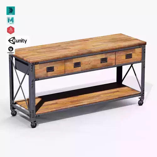 Metal And Wood Workbench Low-poly 3D model