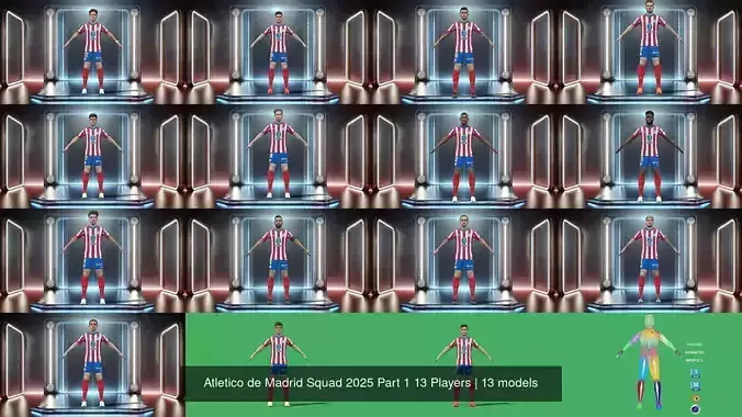 Atletico de Madrid Squad 2025 Part 1 13 Players 3D Model Collection