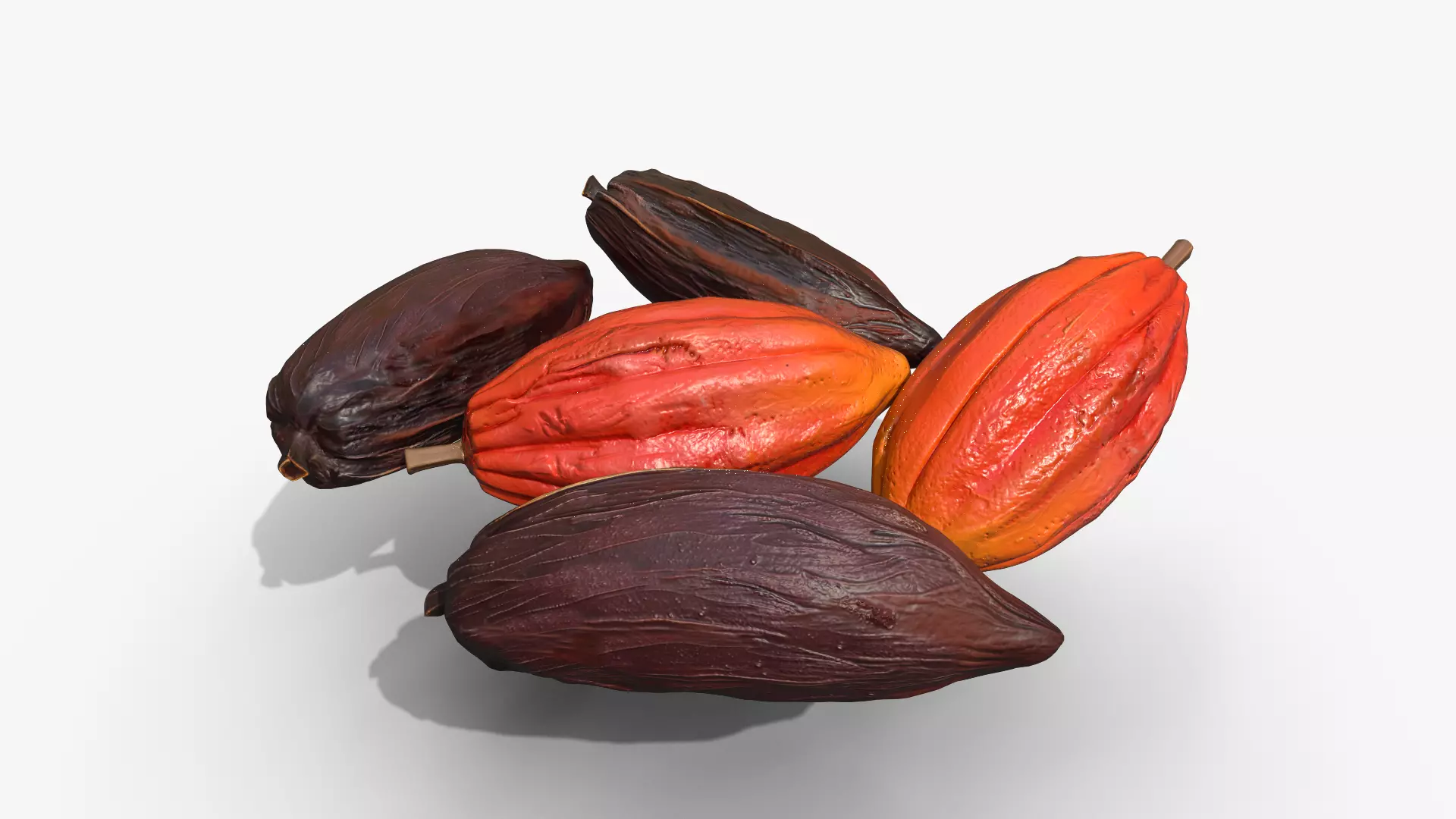 Cocoa Beans Fruits Set Low-poly 3D model