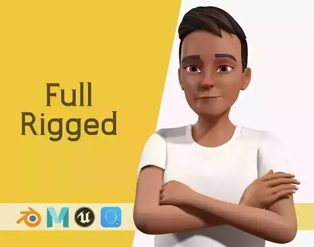 Relaxed and Cool Look Stylized 3D Young Male Character Low-poly 3D model