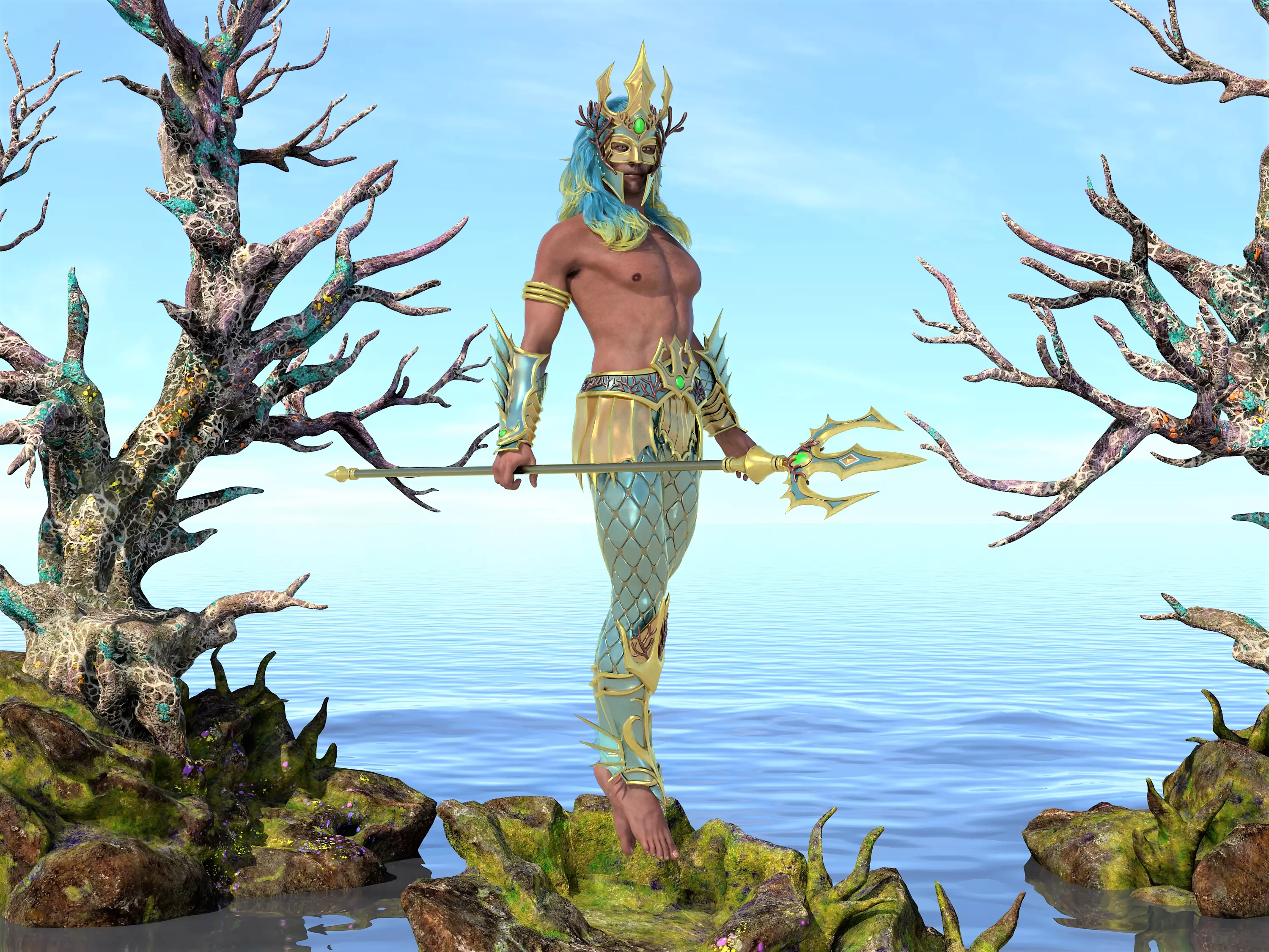 Poseidon The Sea King Rigged Low-poly 3D model_0