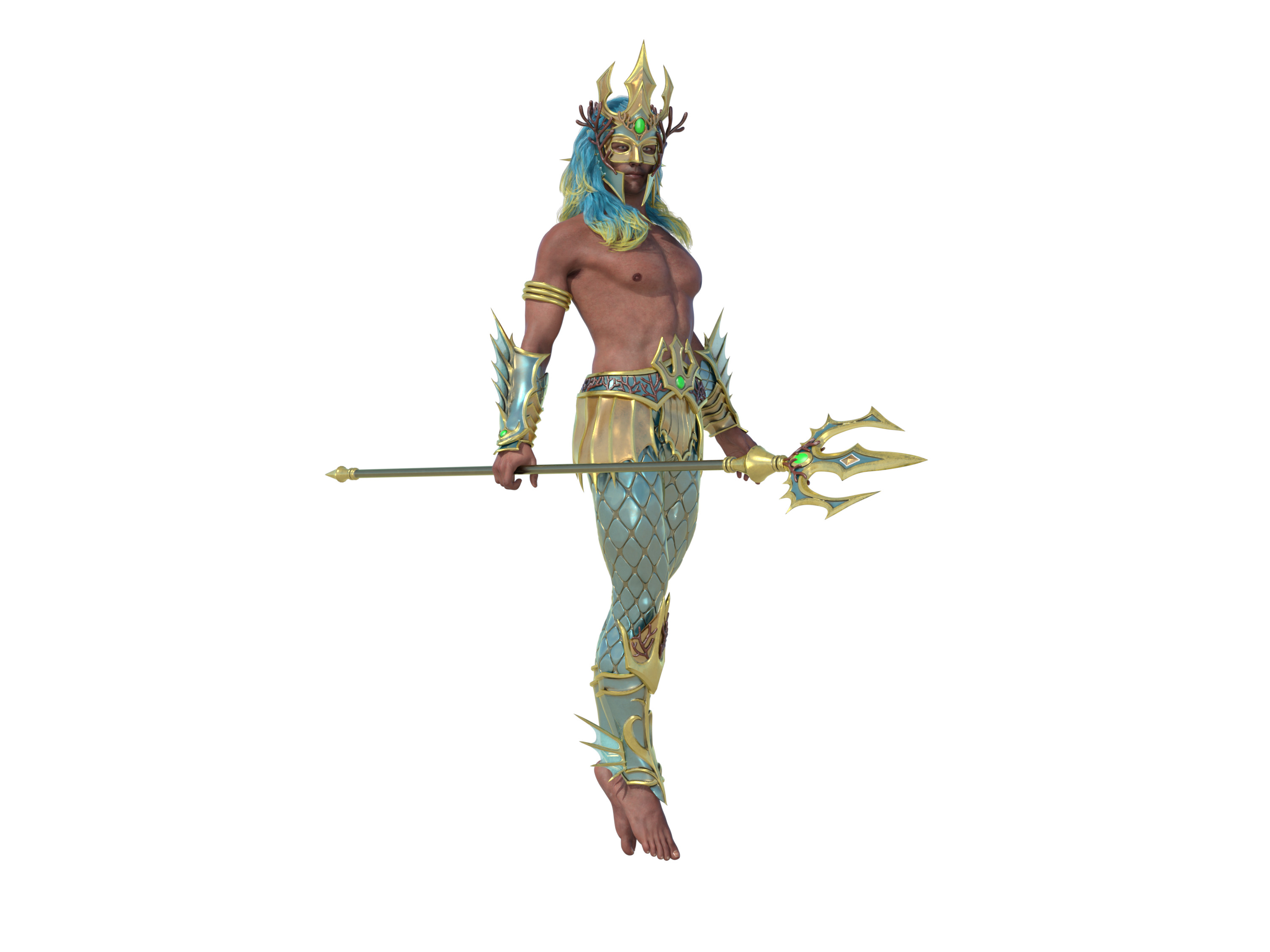 Poseidon The Sea King Rigged Low-poly 3D model_11