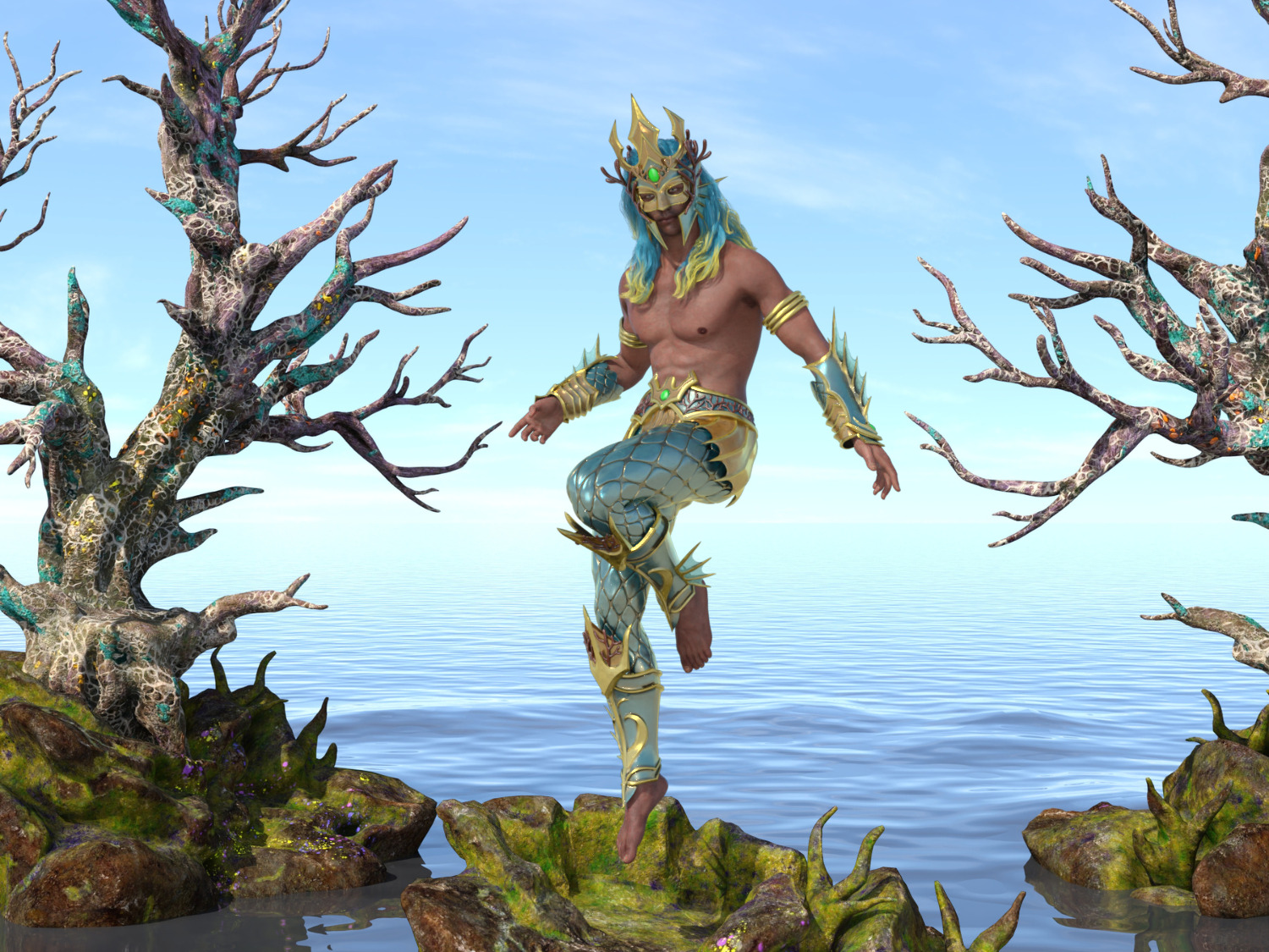 Poseidon The Sea King Rigged Low-poly 3D model_3
