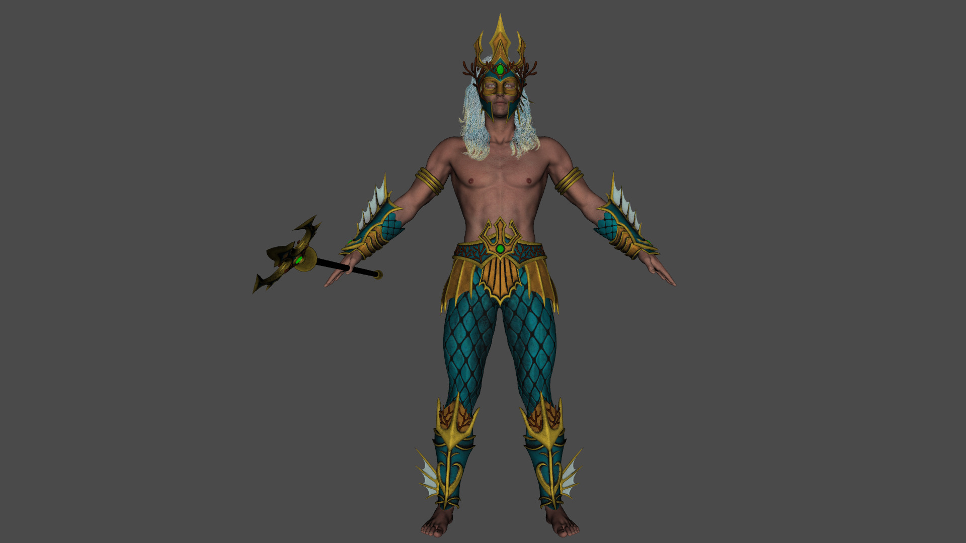 Poseidon The Sea King Rigged Low-poly 3D model_21