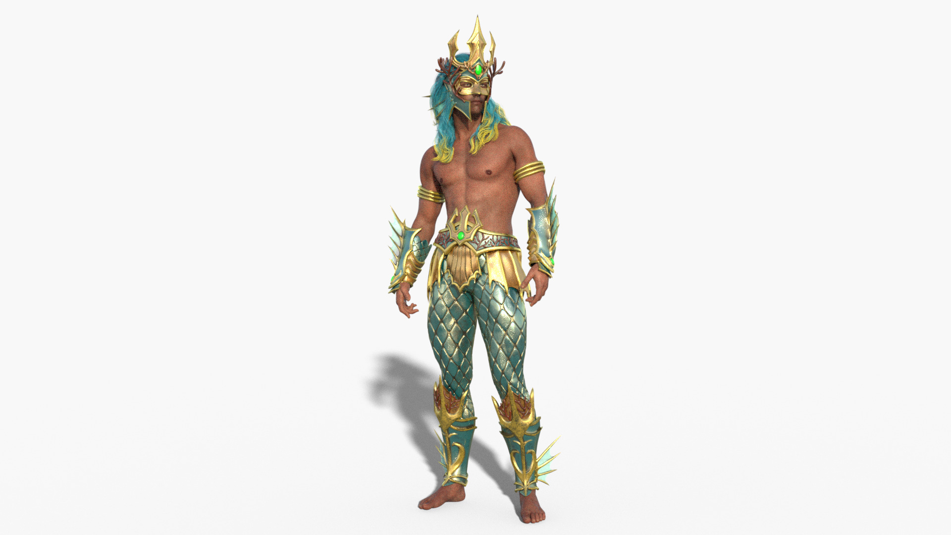 Poseidon The Sea King Rigged Low-poly 3D model_10