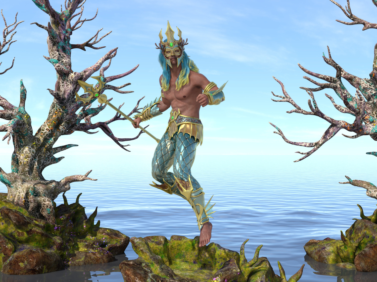 Poseidon The Sea King Rigged Low-poly 3D model_1