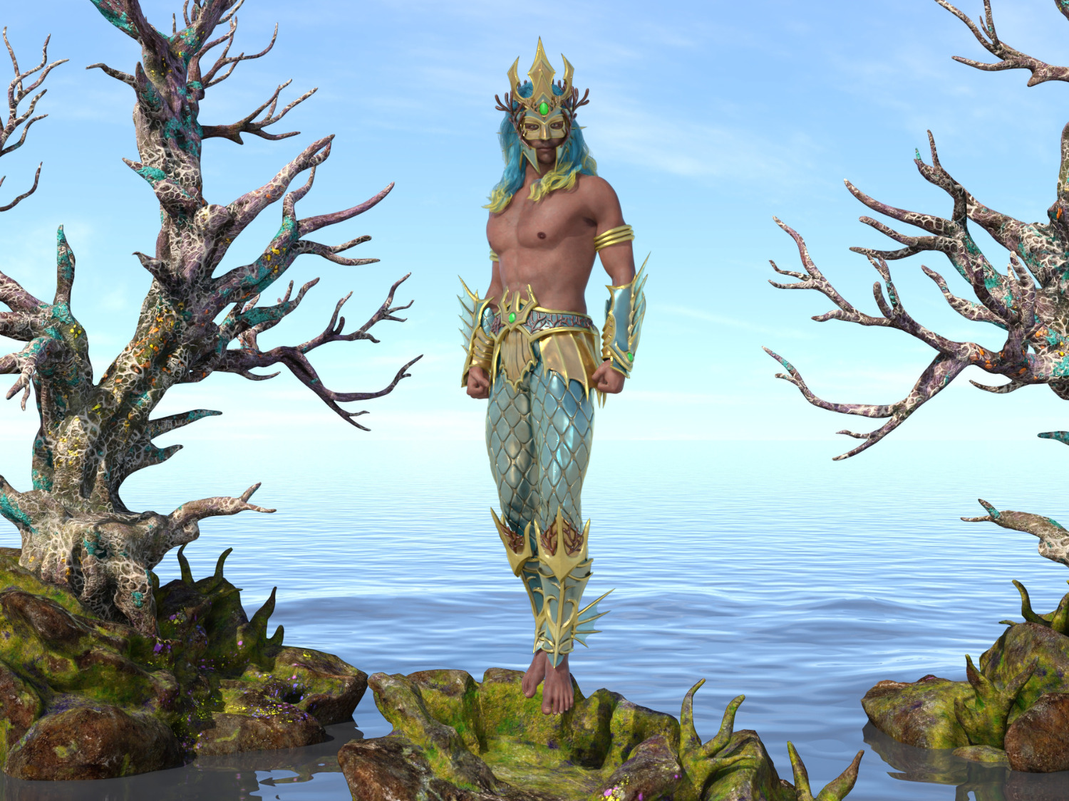 Poseidon The Sea King Rigged Low-poly 3D model_2