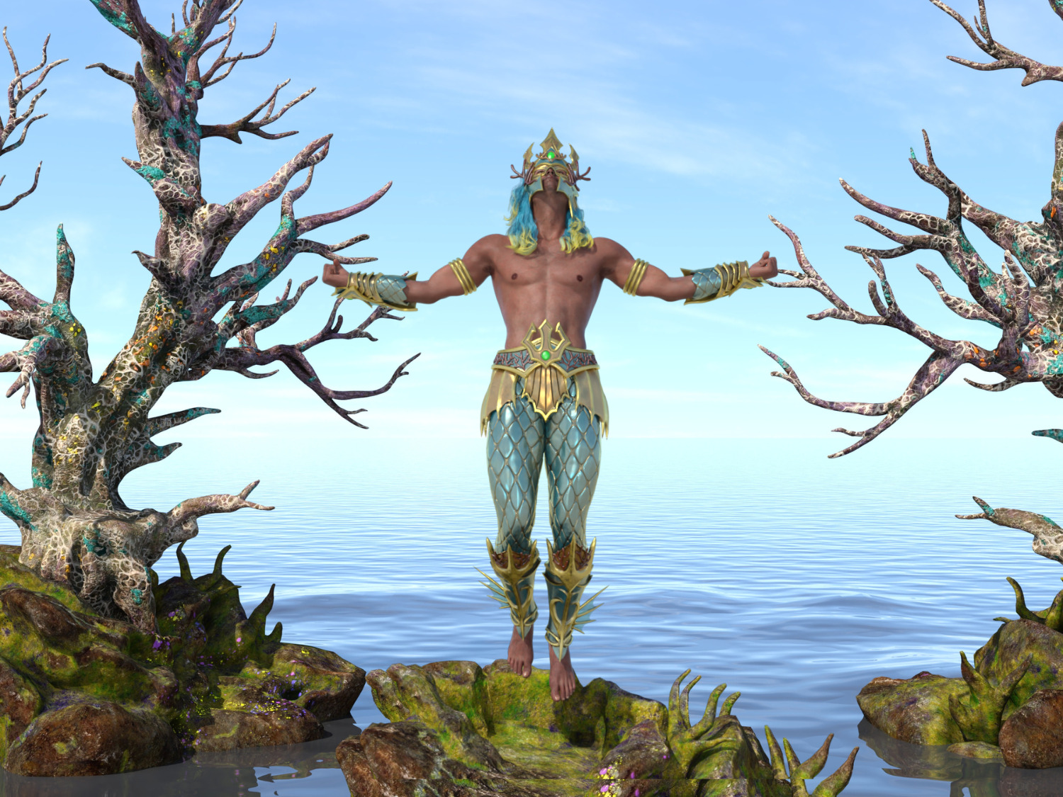 Poseidon The Sea King Rigged Low-poly 3D model_4