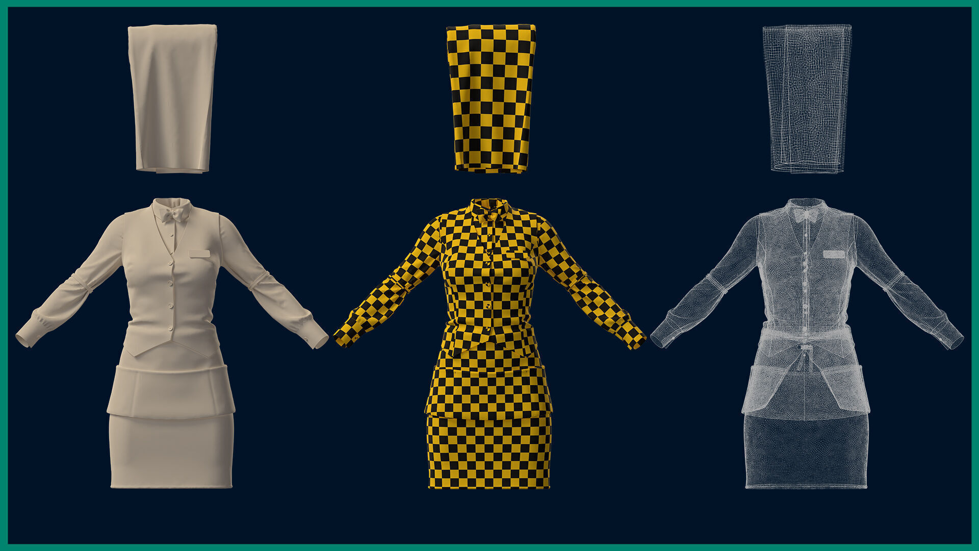 female waiter uniform with texture 3D model_5