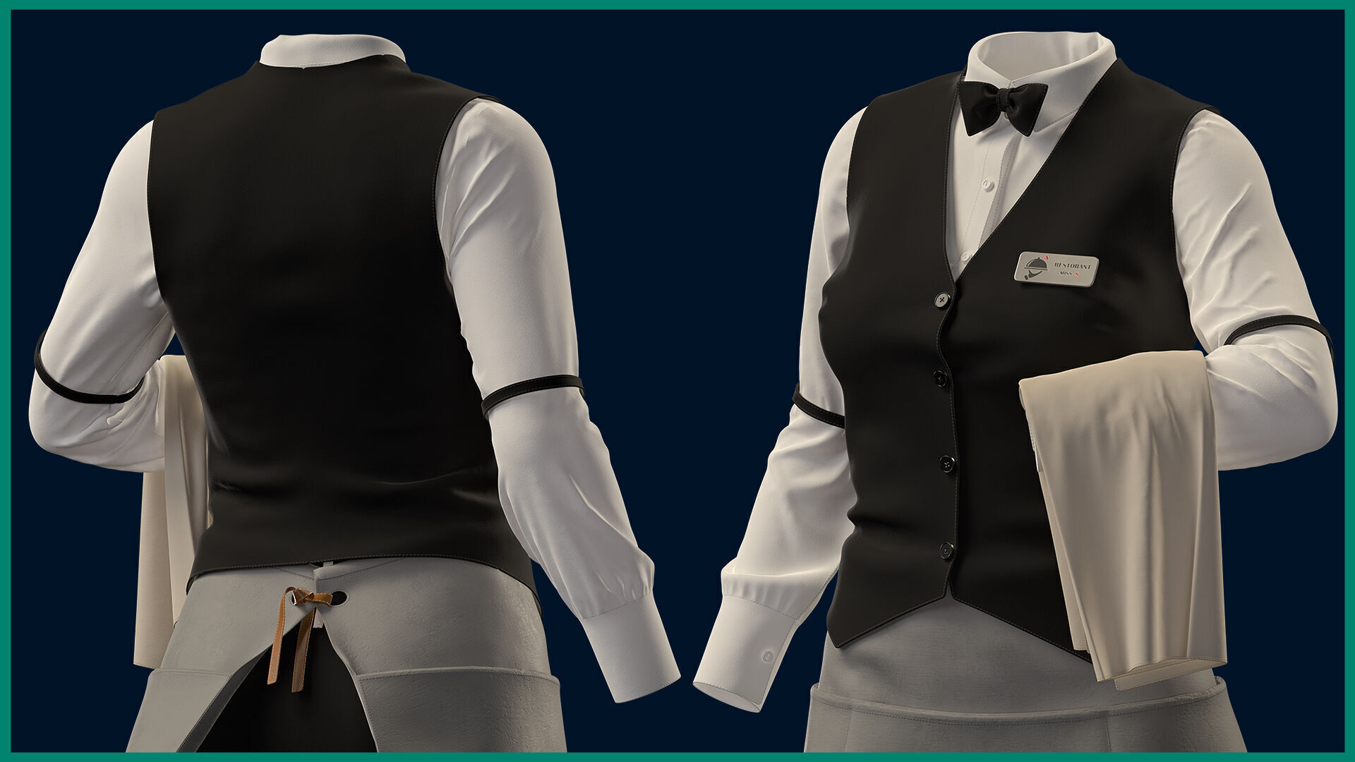 female waiter uniform with texture 3D model_4