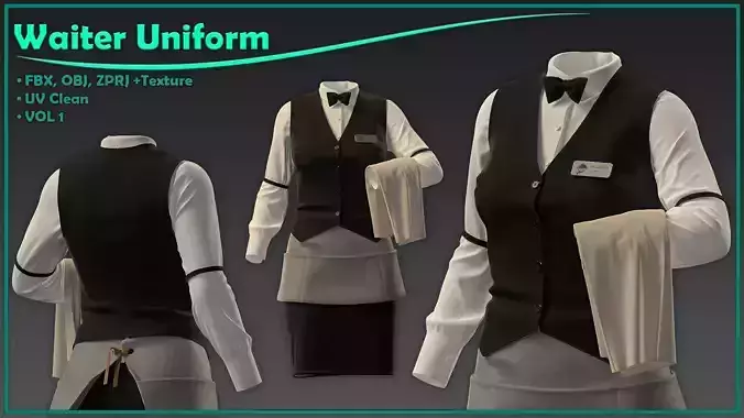 female waiter uniform with texture 3D model