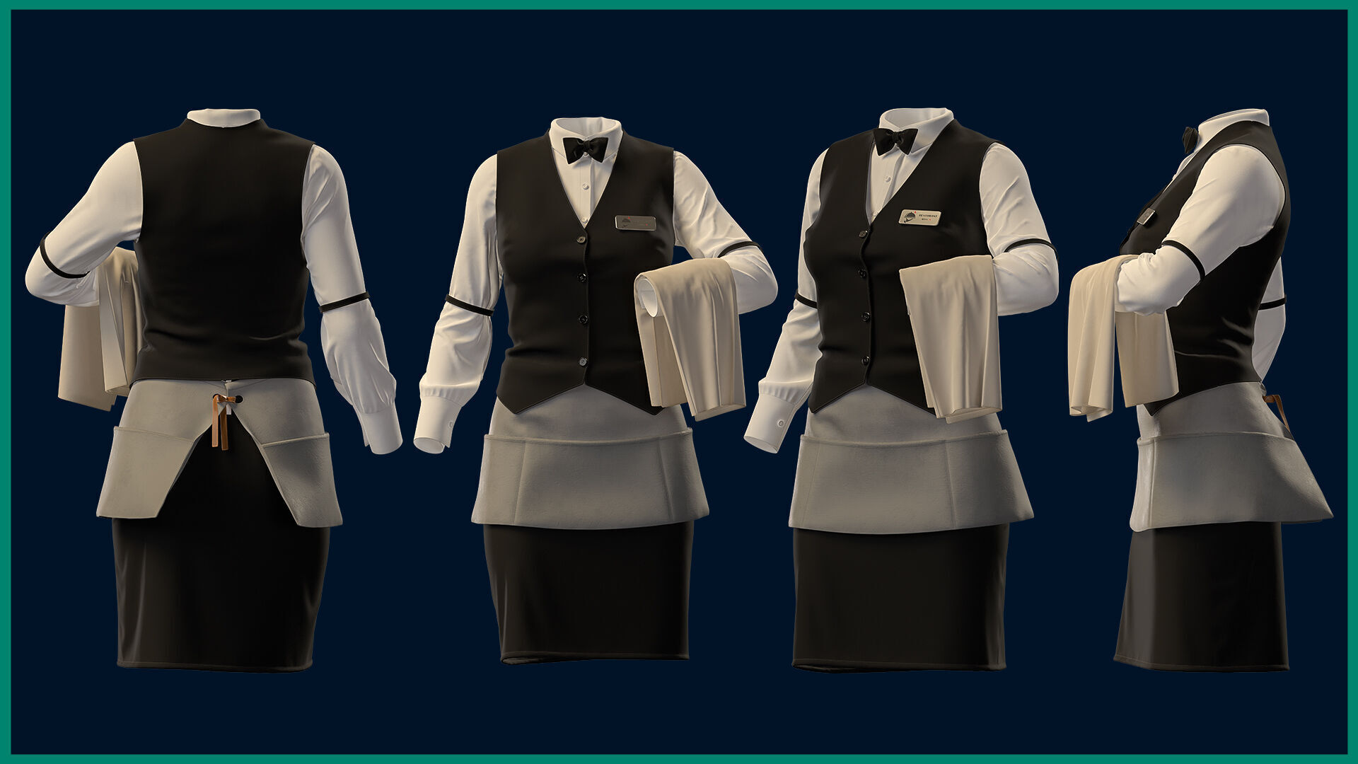 female waiter uniform with texture 3D model_2