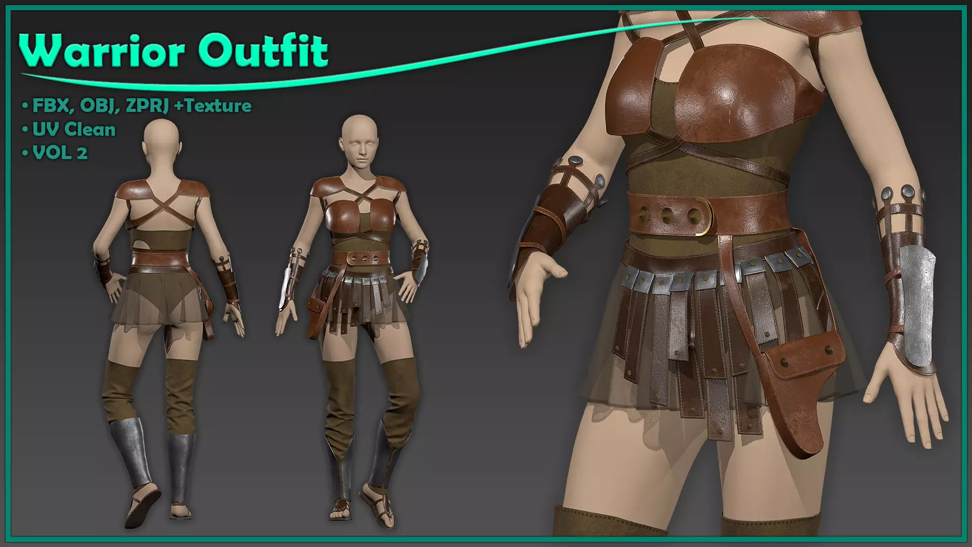 female warrior outfit with texture-vol2 3D model_0