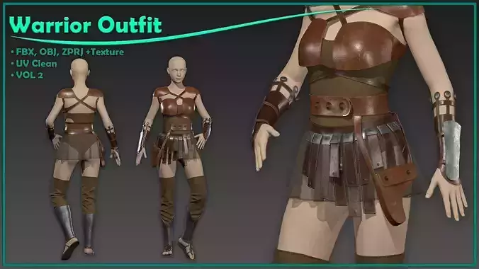 female warrior outfit with texture-vol2 3D model female warrior outfit with texture-vol2 3D model