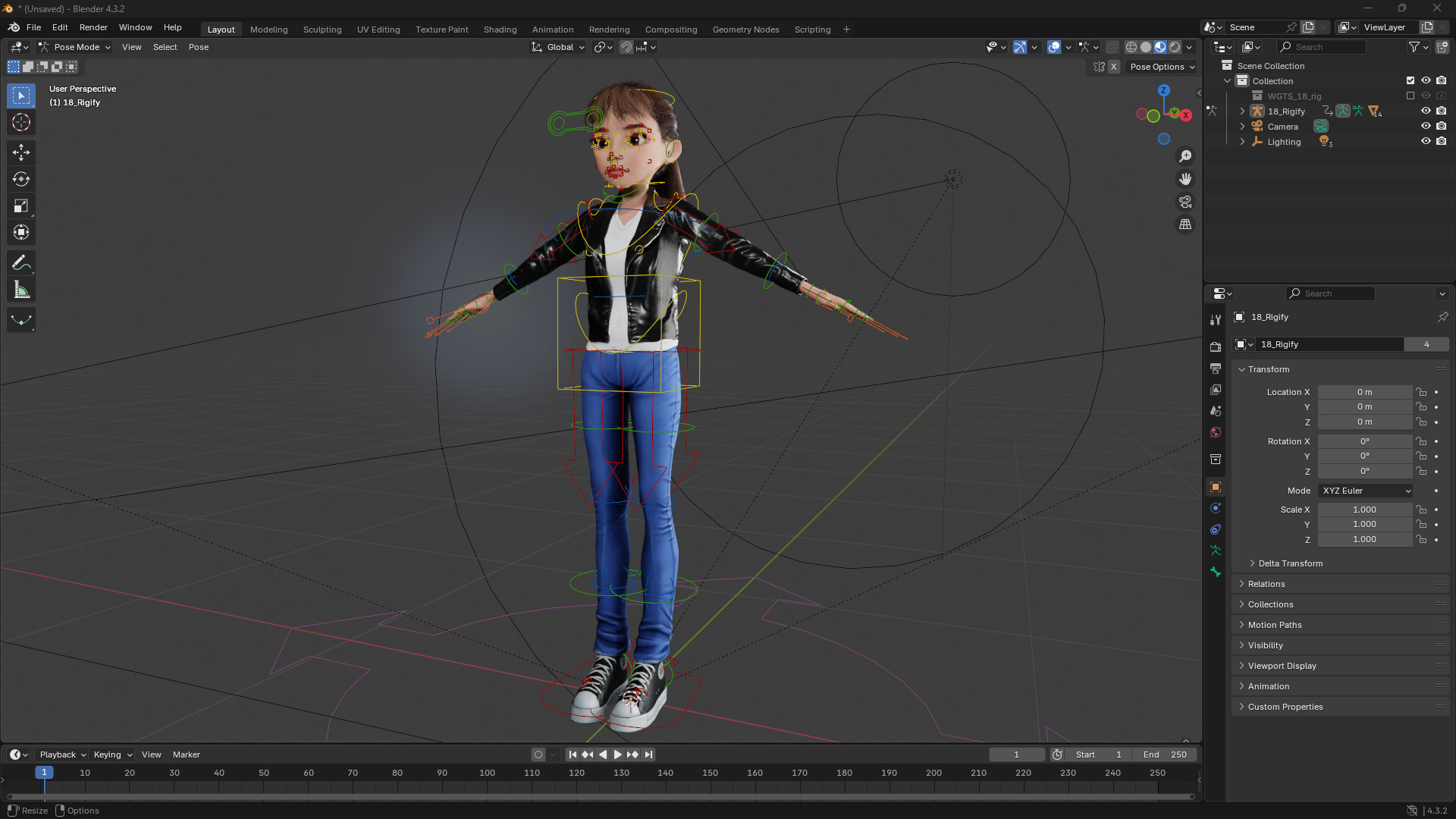 Trendy Girl with Leather Jacket Stylized 3D Female Character Low-poly 3D model_15