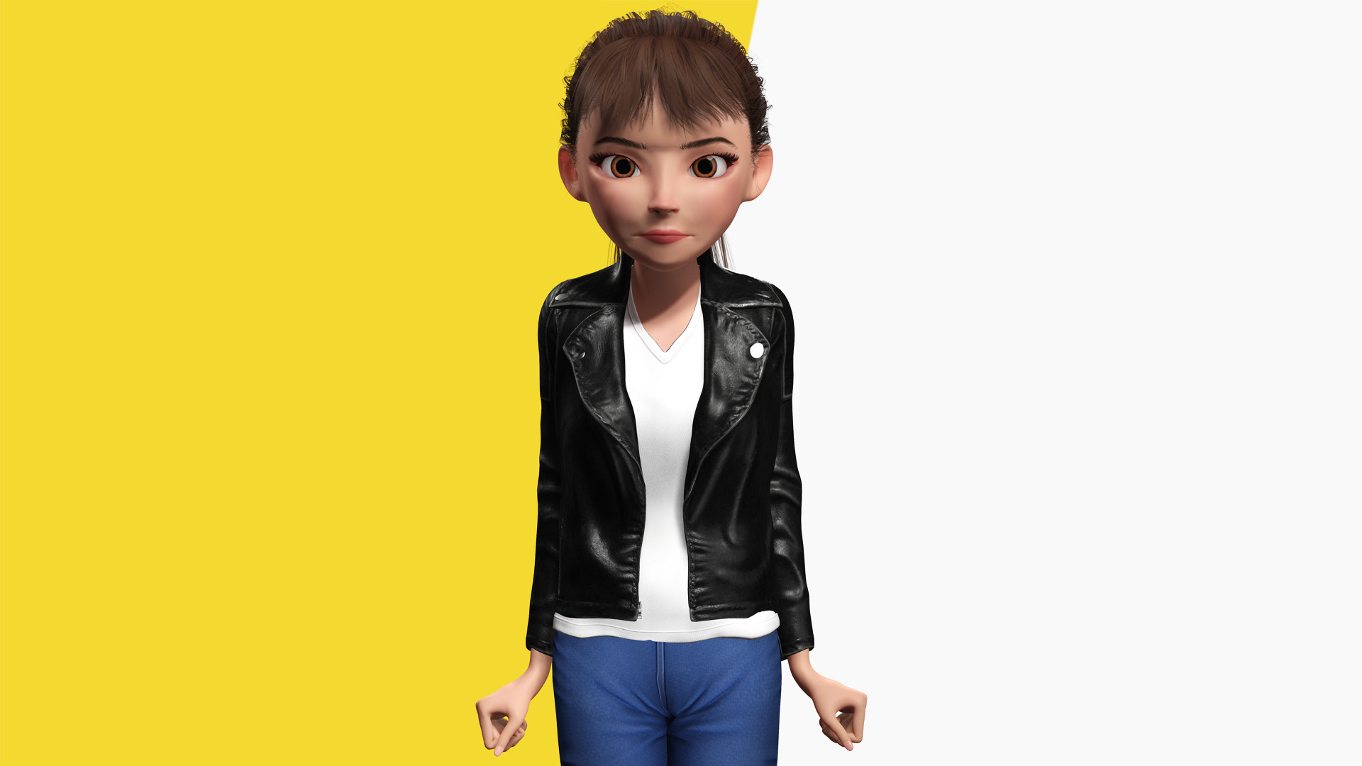 Trendy Girl with Leather Jacket Stylized 3D Female Character Low-poly 3D model_3