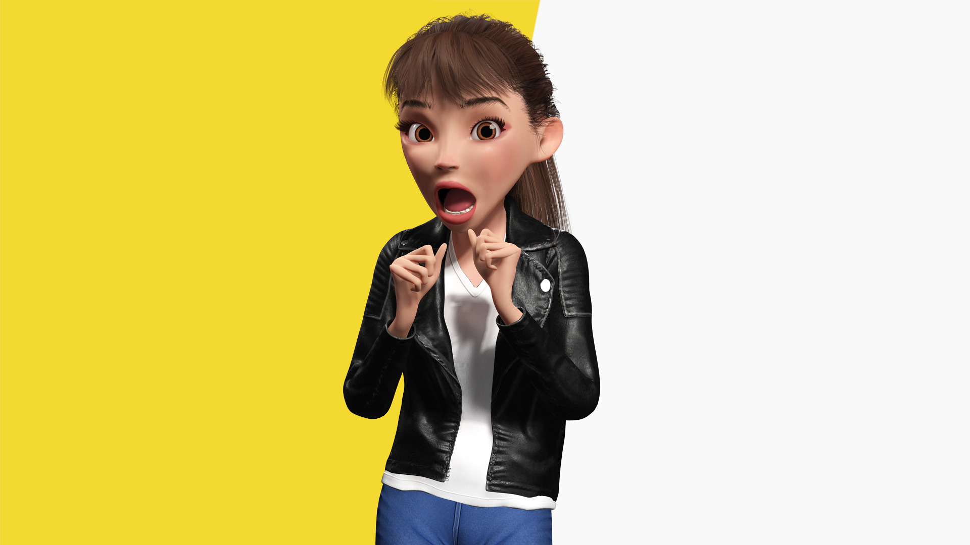 Trendy Girl with Leather Jacket Stylized 3D Female Character Low-poly 3D model_5