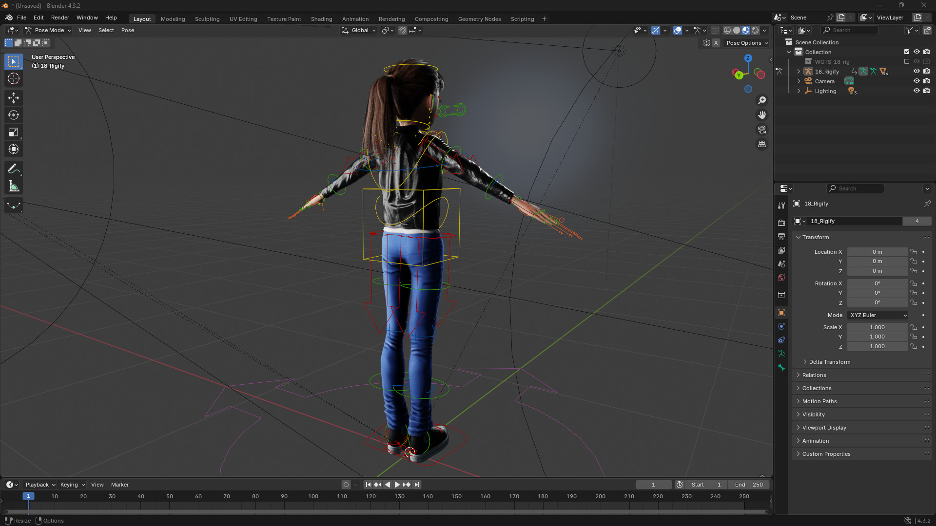 Trendy Girl with Leather Jacket Stylized 3D Female Character Low-poly 3D model_16