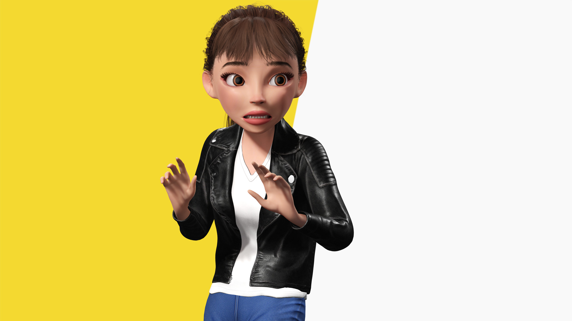 Trendy Girl with Leather Jacket Stylized 3D Female Character Low-poly 3D model_9