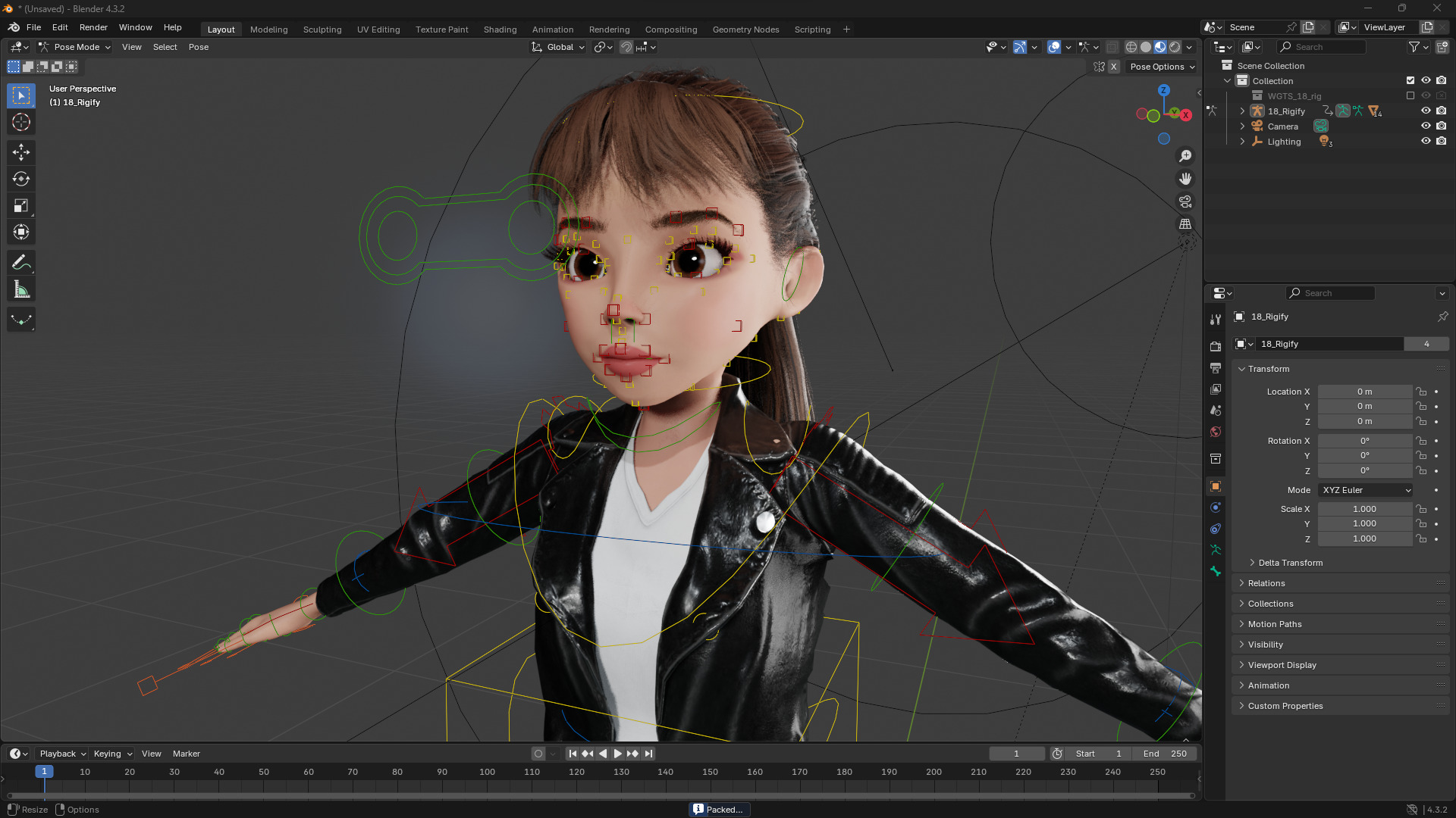 Trendy Girl with Leather Jacket Stylized 3D Female Character Low-poly 3D model_14