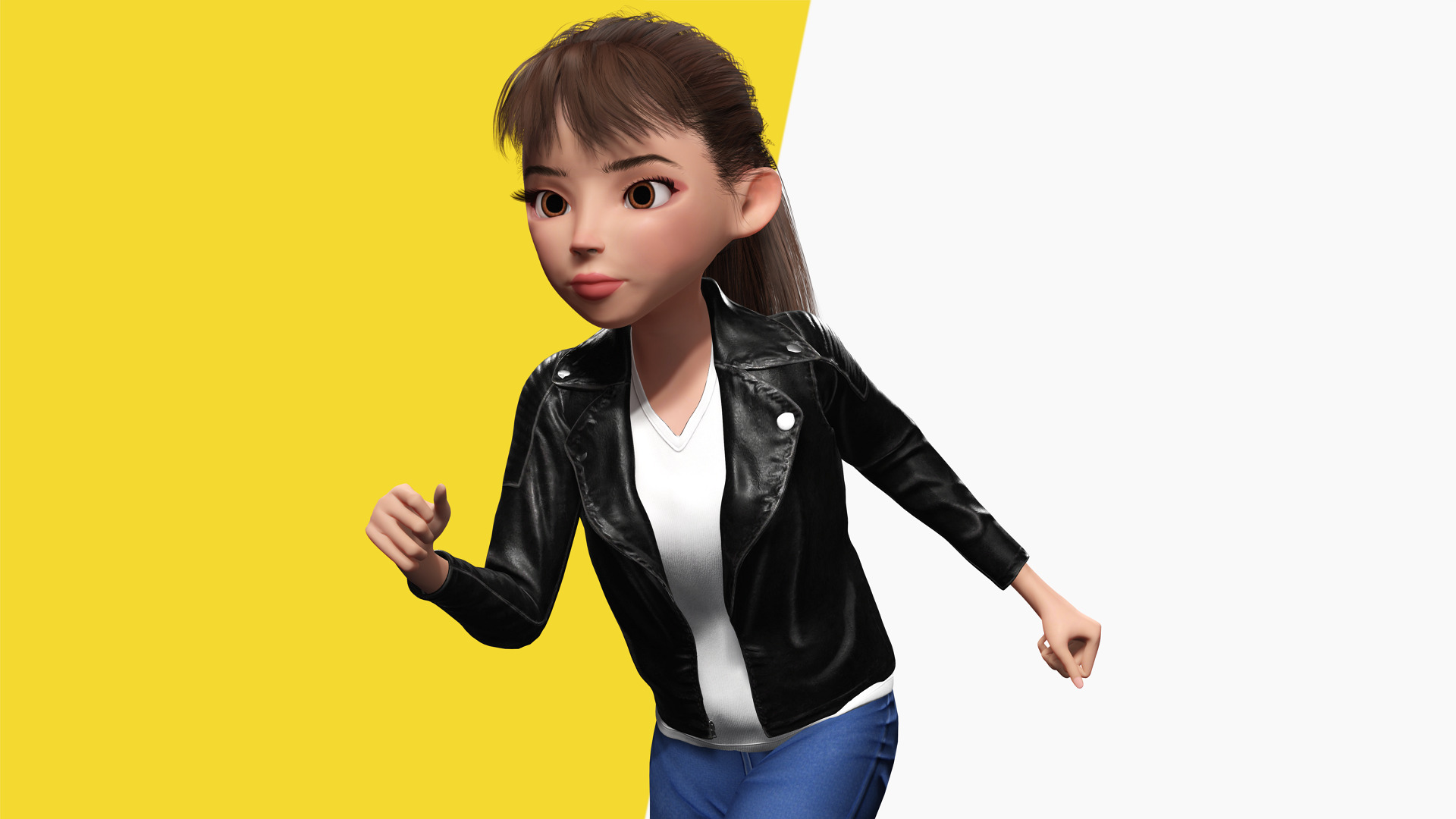 Trendy Girl with Leather Jacket Stylized 3D Female Character Low-poly 3D model_11