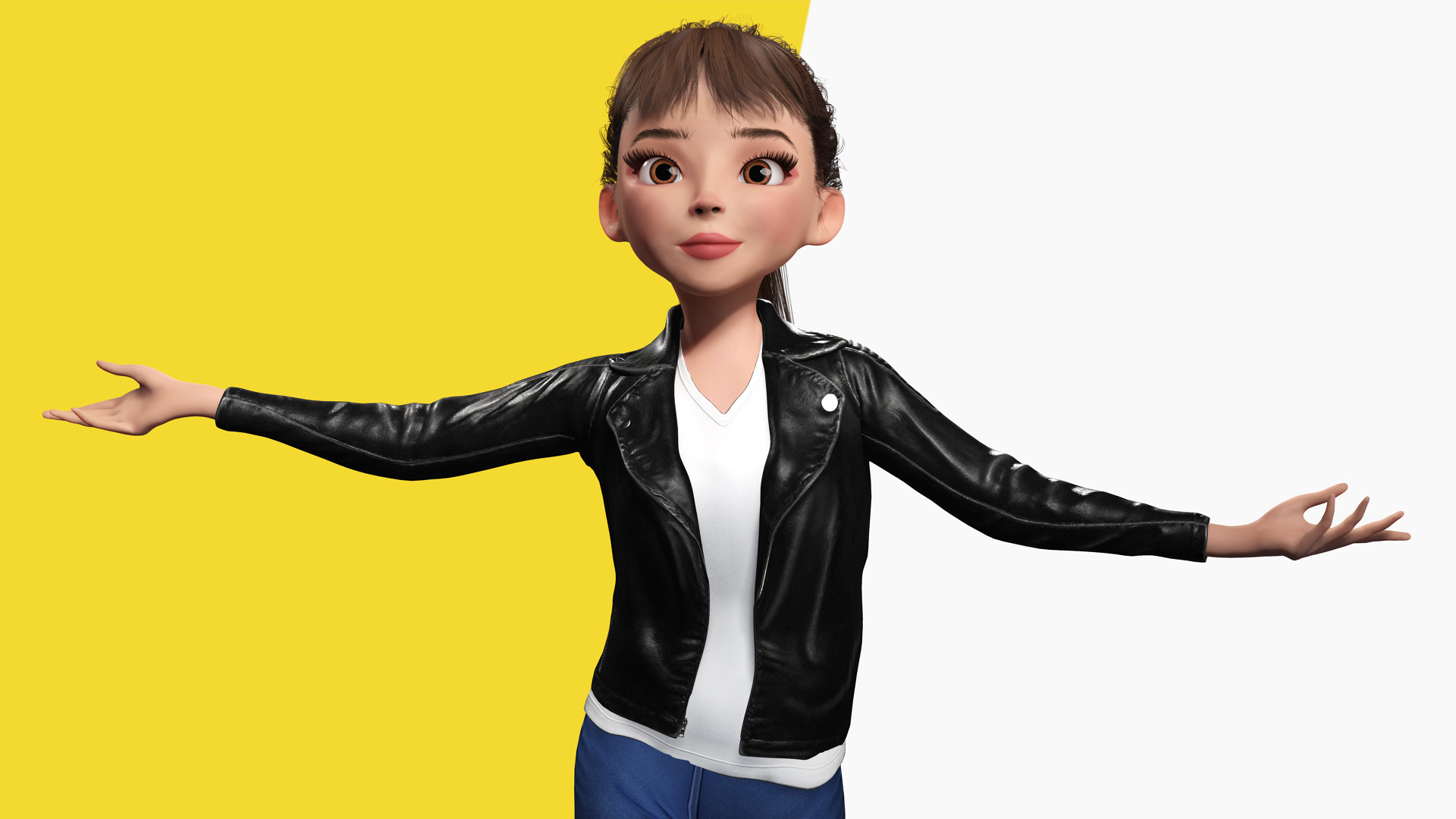 Trendy Girl with Leather Jacket Stylized 3D Female Character Low-poly 3D model_2