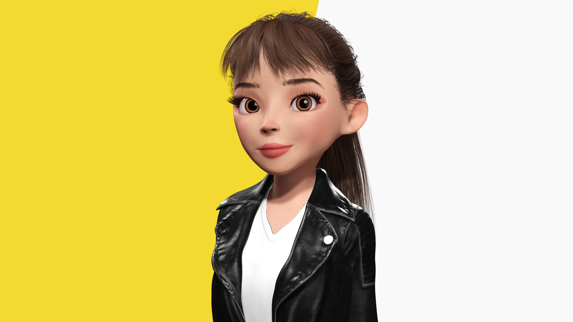 Trendy Girl with Leather Jacket Stylized 3D Female Character Low-poly 3D model_10