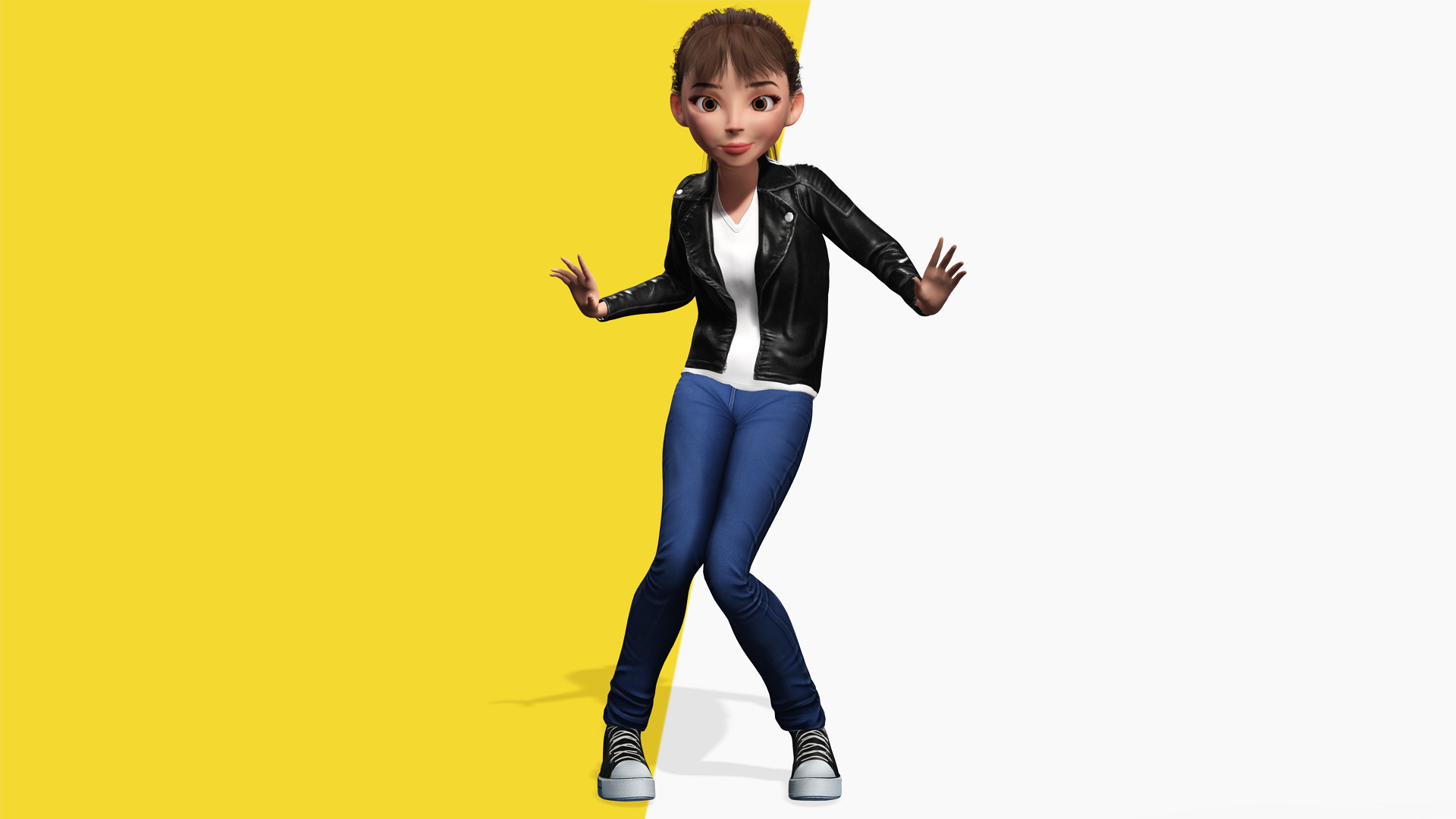 Trendy Girl with Leather Jacket Stylized 3D Female Character Low-poly 3D model_6