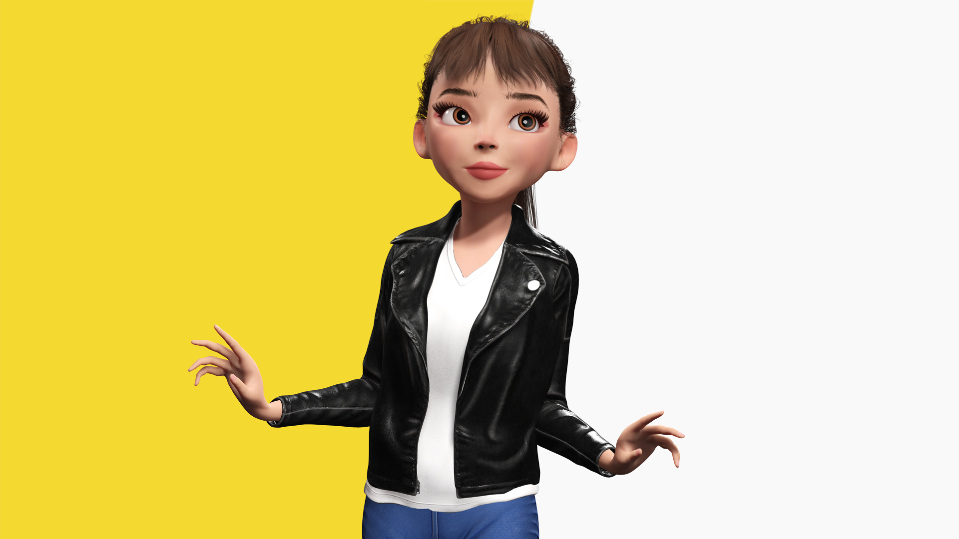 Trendy Girl with Leather Jacket Stylized 3D Female Character Low-poly 3D model_7