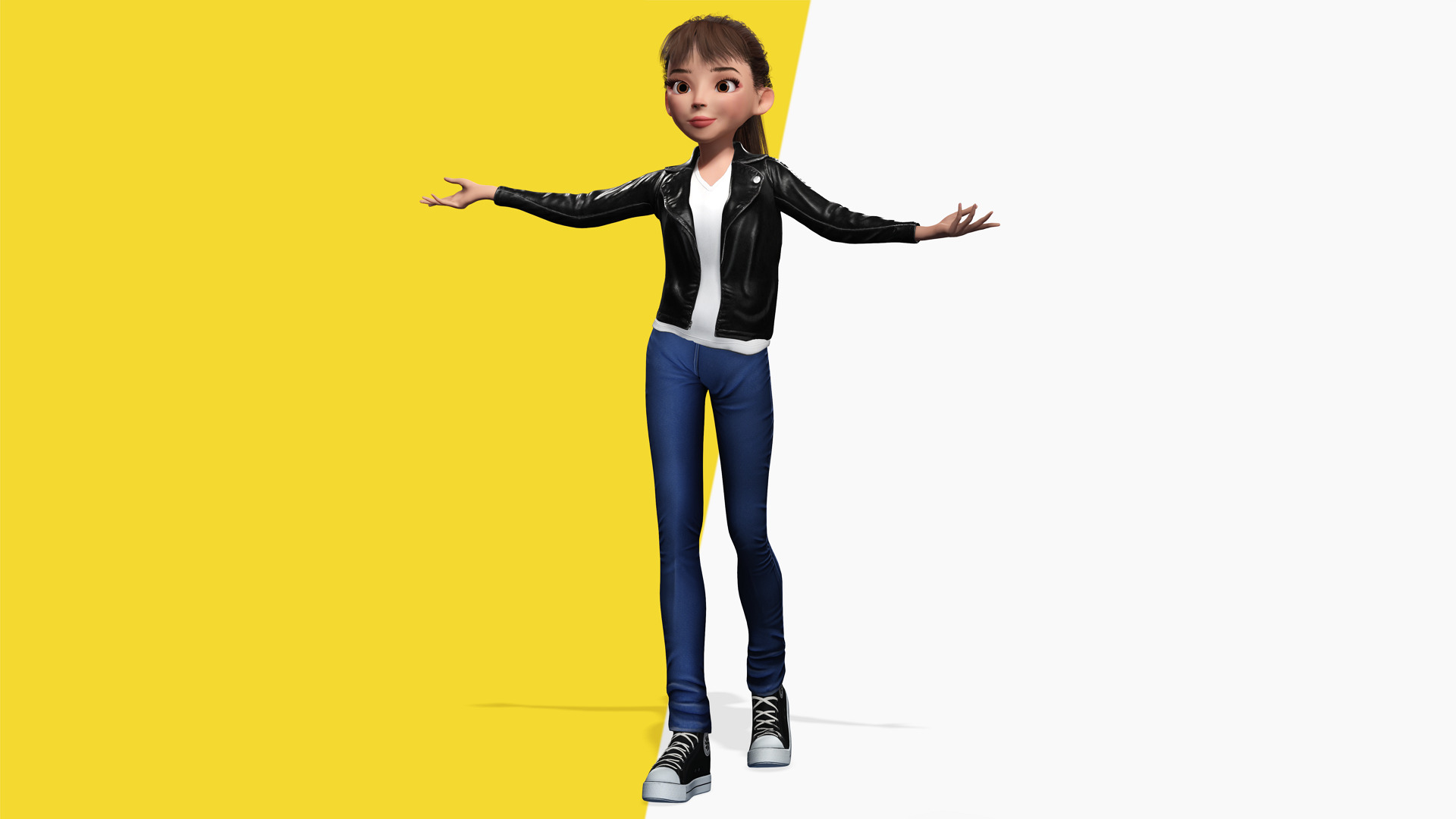 Trendy Girl with Leather Jacket Stylized 3D Female Character Low-poly 3D model_12