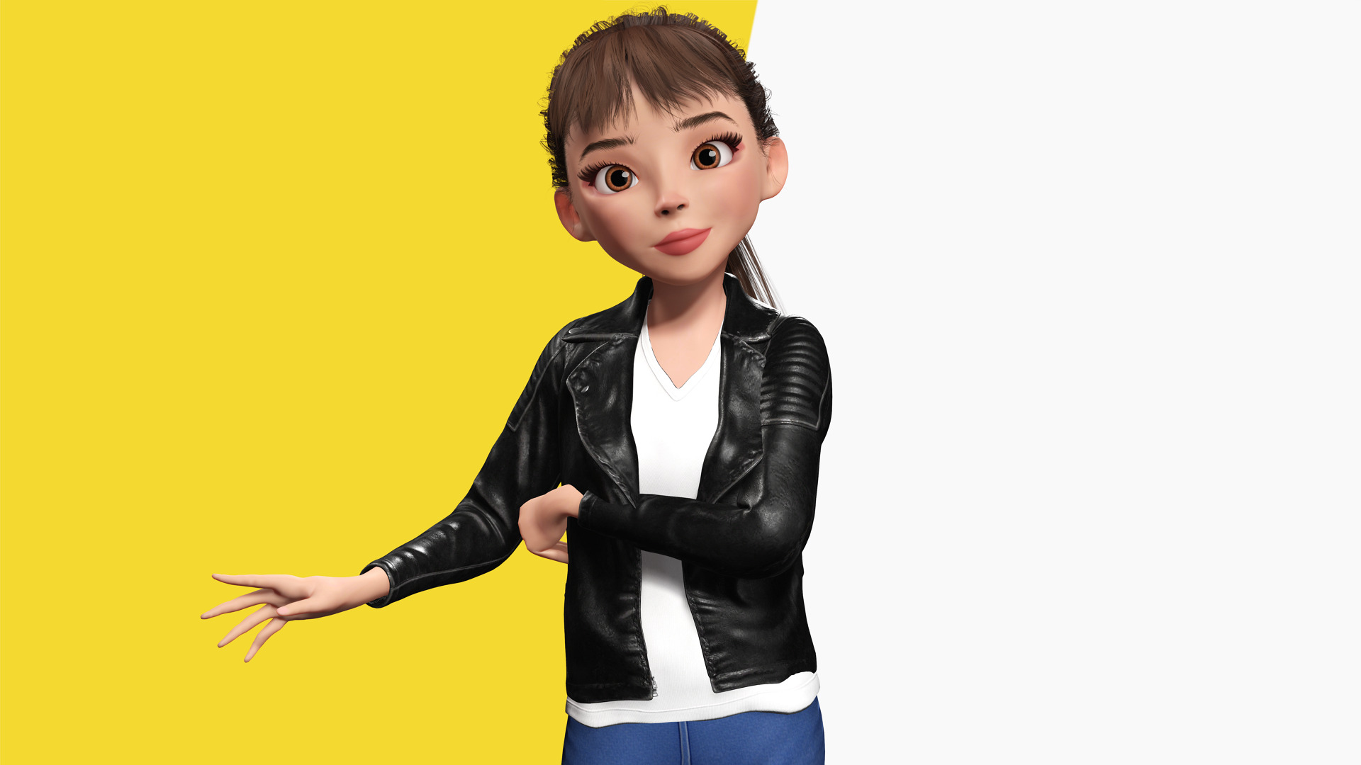 Trendy Girl with Leather Jacket Stylized 3D Female Character Low-poly 3D model_8