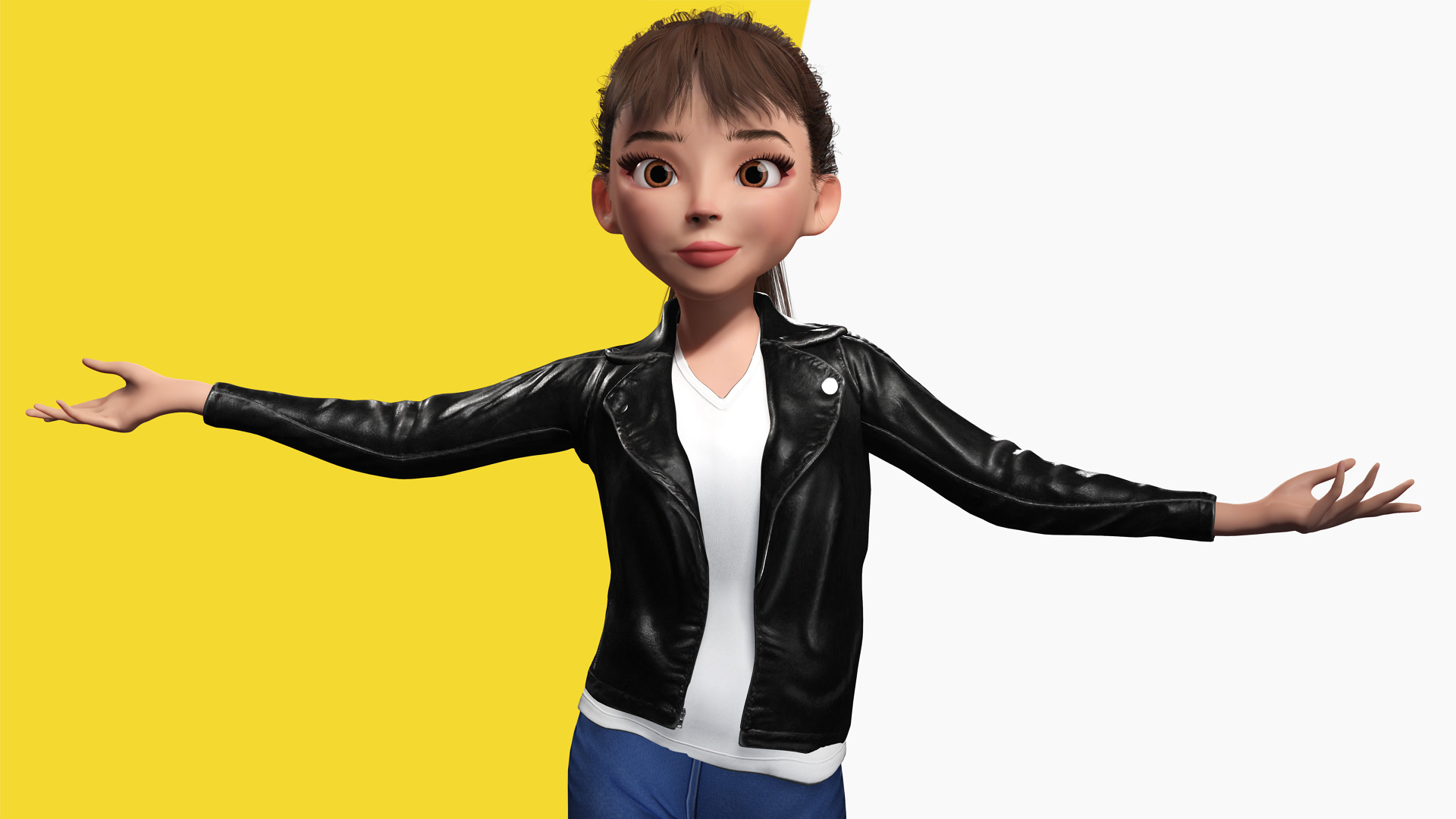Trendy Girl with Leather Jacket Stylized 3D Female Character Low-poly 3D model_1