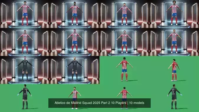 Atletico de Madrid Squad 2025 Part 2 10 Players 3D Model Collection